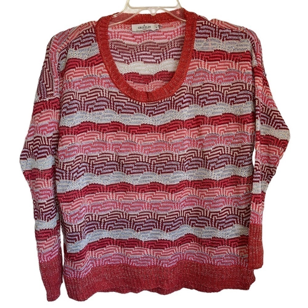 Grifflin Paris Red & Metallic Sweater. Size Large GUC